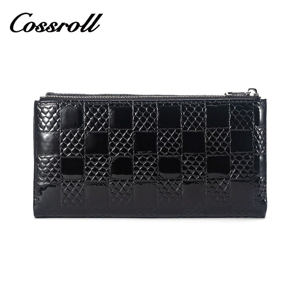 Black snake print ladies long clutch bag genuine leather wallet