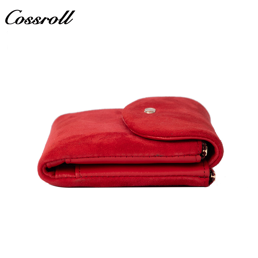 Matte suede magnetic snap women's short wallet with multiple card slots and coin pocket