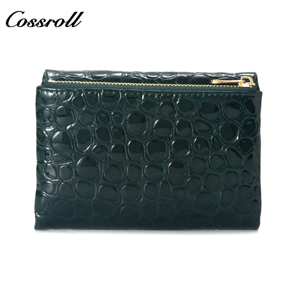 2023 new women's cowhide purse change fashion patent leather card bag large capacity money clip factory custom