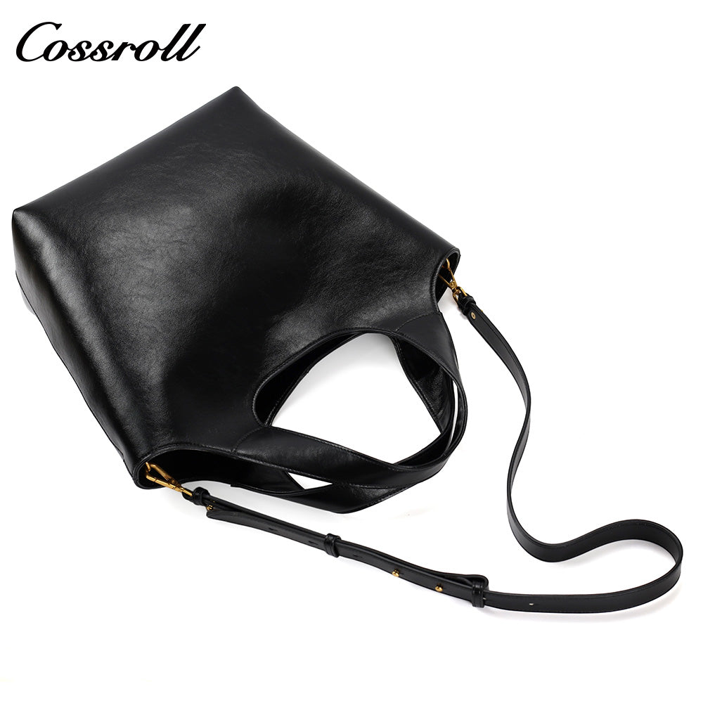Women's Vintage Waxed Cowhide Crossbody Bag, Minimalist Large Capacity Hand & Shoulder Tote Bag