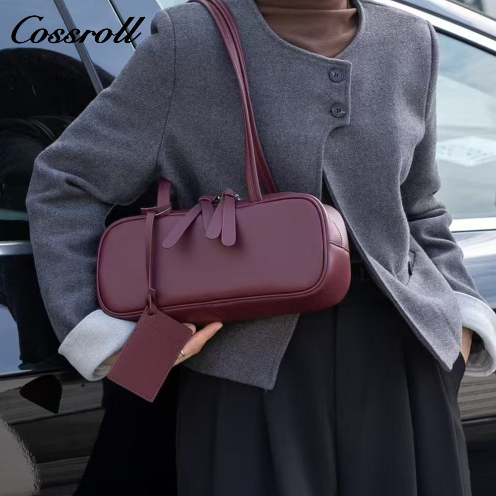 Head layer cowhide Boston bowling bag new underarm work commuting girls senior sense leather shoulder bag