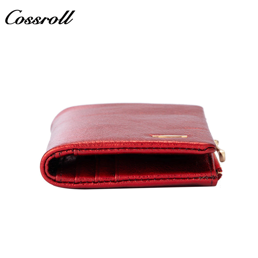 Women's genuine leather short wallet, European and American style, oil wax leather, fashionable billfold