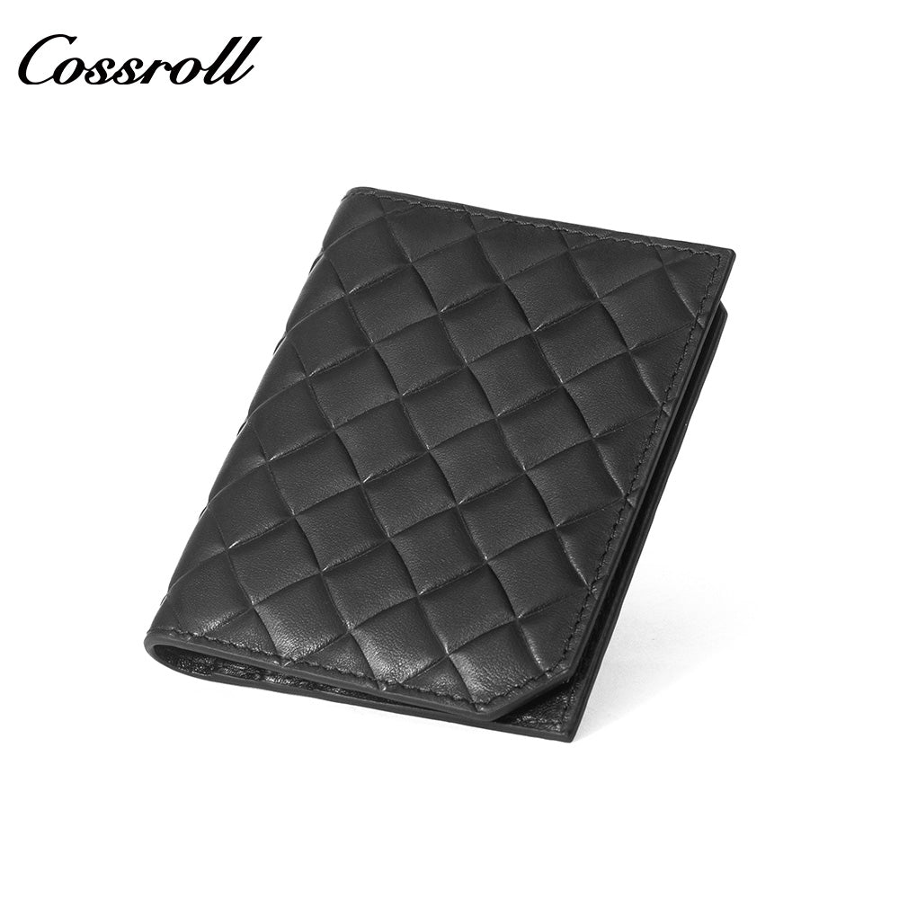 Diamond Quilted Genuine Leather Bifold Short Card Wallet, Multi-Slot Card Holder with Passport Pocket, Minimalist Bifold Purse for Daily Commute