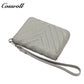 Chevron Quilted Genuine Leather Wristlet, Women's Litchi Grain Cowhide Coin Card Purse, Mini Zipper Hand Pouch