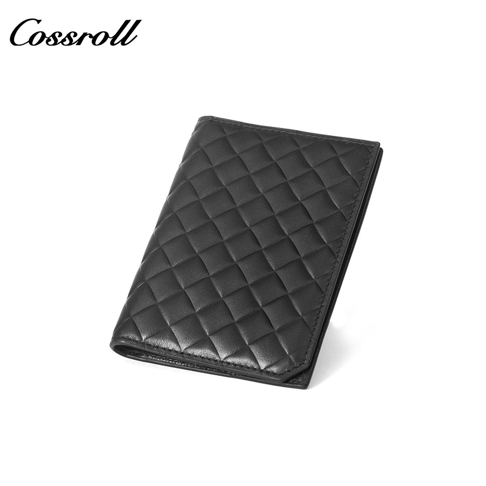 Diamond Quilted Genuine Leather Bifold Short Card Wallet, Ultra Slim Multi-Slot Business ID Card Holder