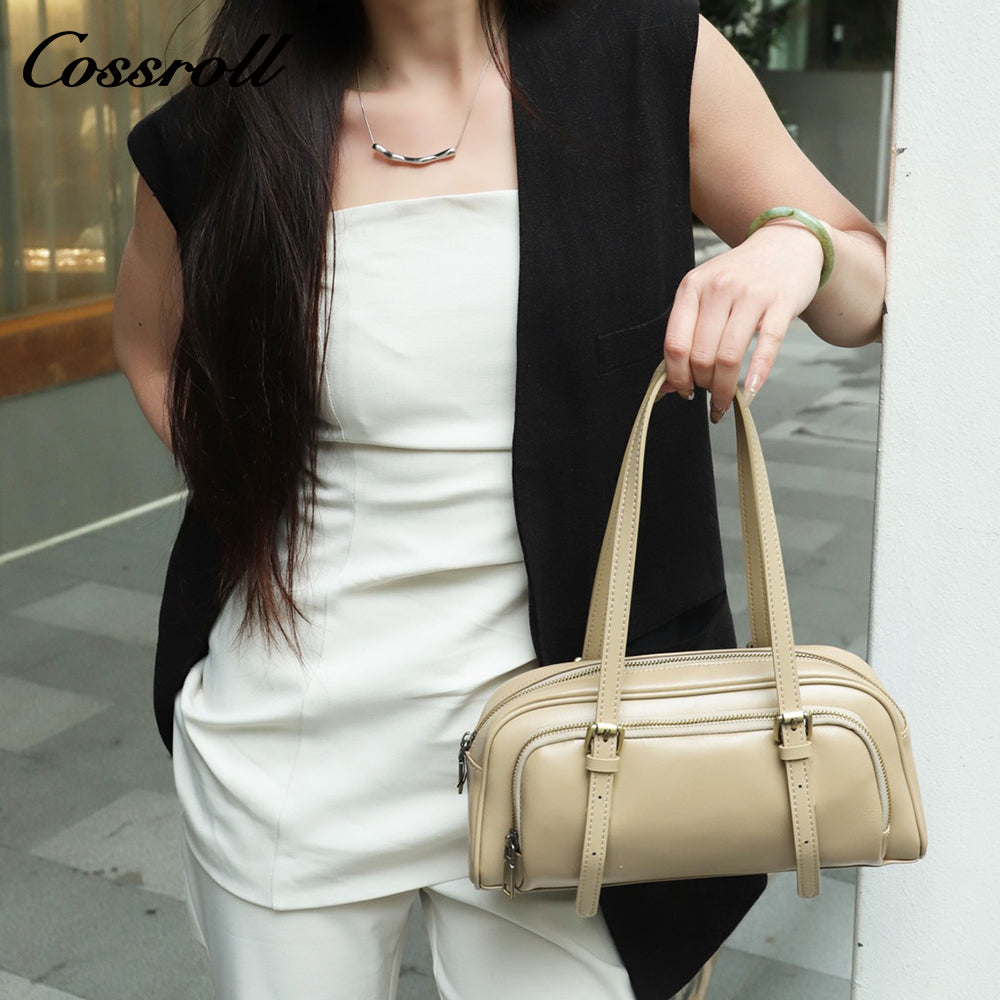 Genuine Leather Women's Bag Retro Bowling Niche Premium Sense Fashion Hundred Simple Armpit Bag Export Biker Mini Bag