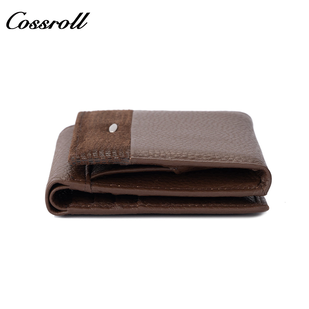 Genuine leather women's short bi-fold wallet, simple and versatile coin purse