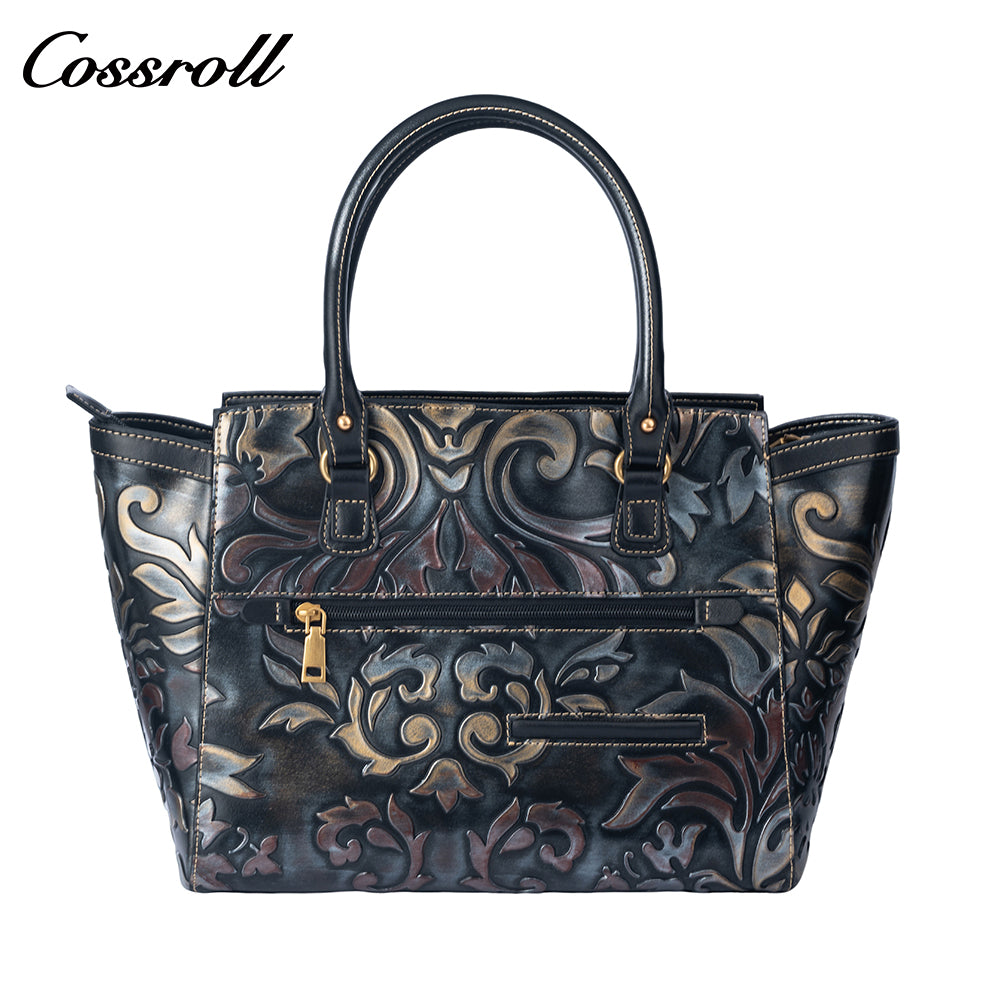 Vintage Embossed Leather Tote Bag for Women, Large Capacity Handbag & Crossbody Bag, Premium Hand-Carved Commuter Bag