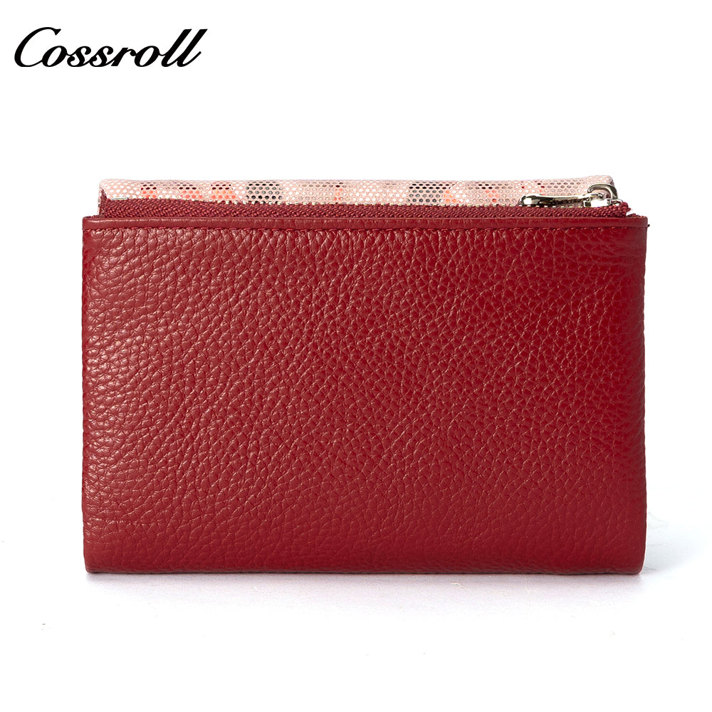 Custom label cowhide women's purse Short leather coin purse color matching design multi-card wallet