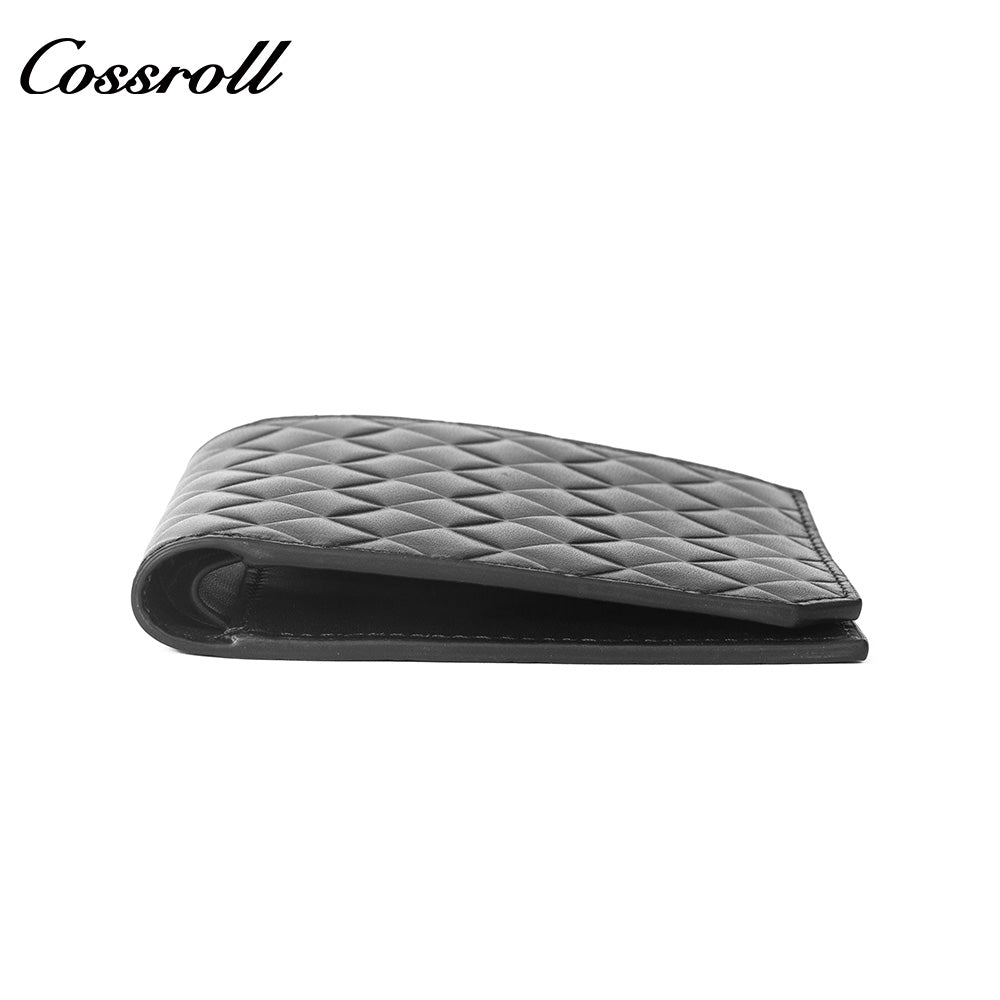 Men's Diamond Quilted Genuine Leather Bifold Wallet, Multi-Slot Ultra Slim Short Purse for Business & ID Cards
