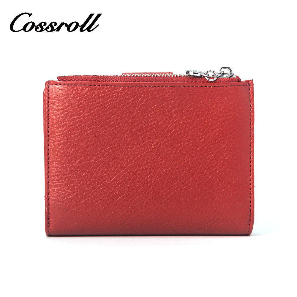 Red short leather wallet