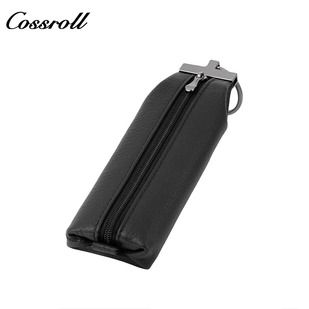 Practical men's cowhide leather key pouch with zipper universal coin purse
