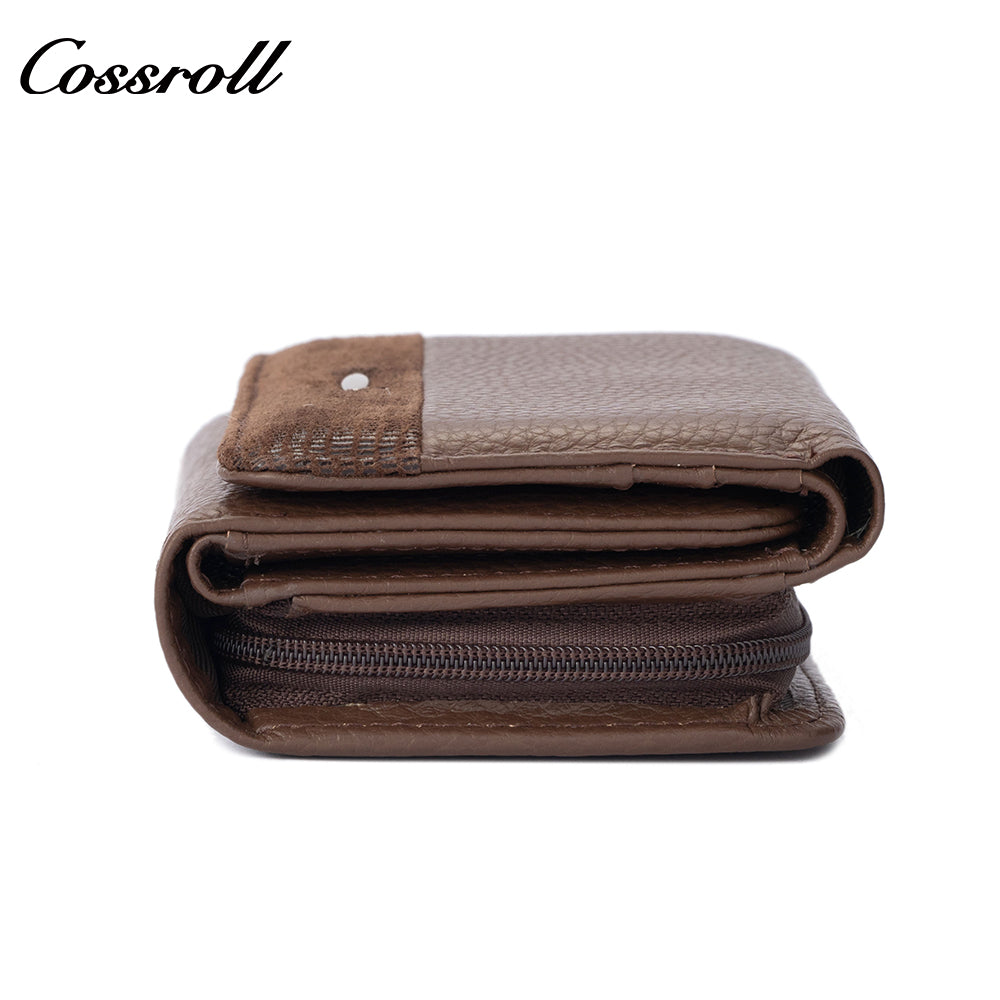 Genuine leather women's long wallet, tri-fold with clasp, simple and versatile women's clutch