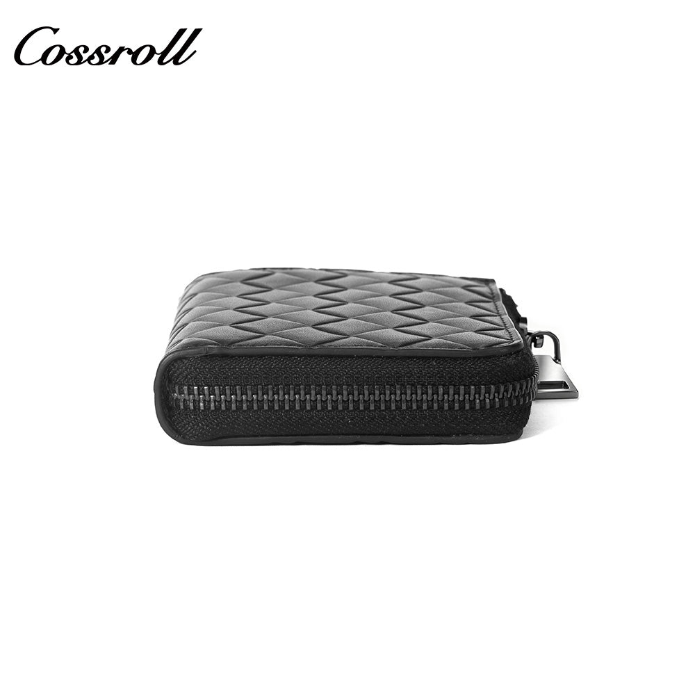 Diamond Quilted Genuine Leather Mini Zipper Card Wallet for Men & Women, Multi-Slot Coin Purse, Portable Short Purse for Daily Commute & ID Documents