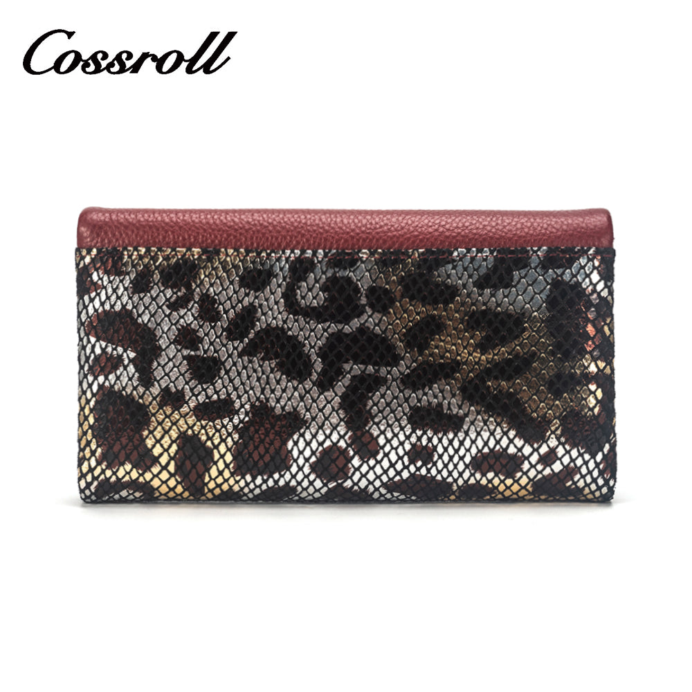 Red snake print women's genuine leather zipper wallet