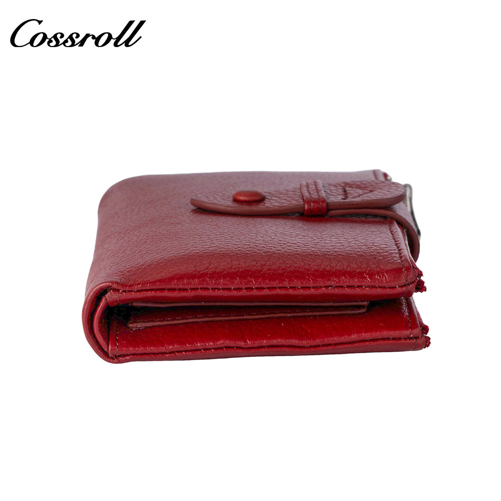 Women's leather cropped wallet, buckle wallet, versatile double-zip coin purse