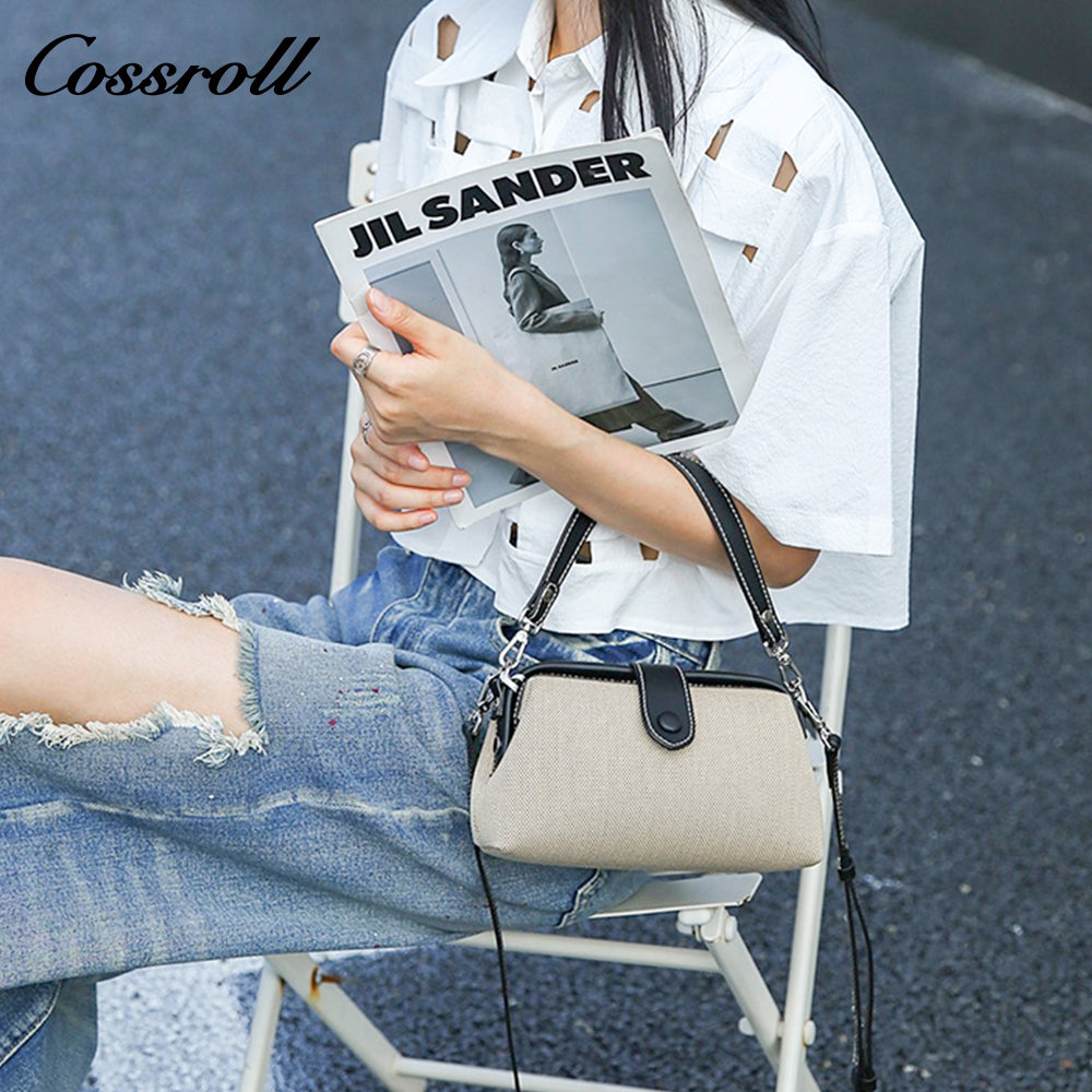 Canvas bag ins style summer leather women's bag 2024 new trend fashion hand bill of lading shoulder crossbody bag doctor bag