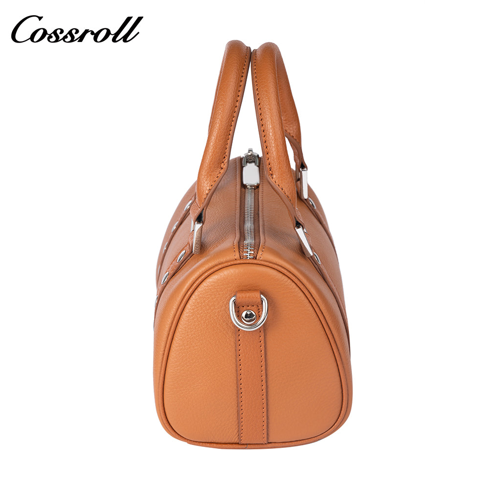 Top-grain leather Boston bag, premium vintage handbag for women, can be carried by hand, on the shoulder, or crossbody