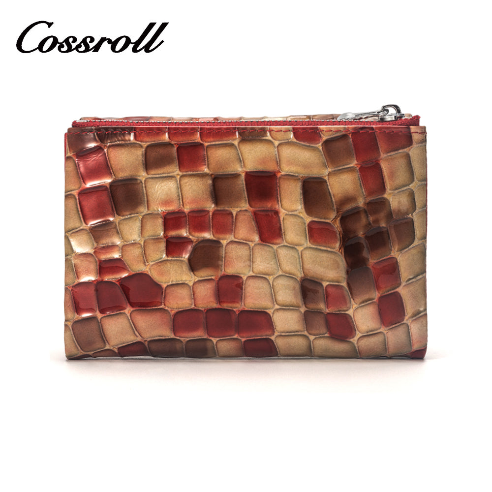 Crocodile print short women's genuine leather wallet