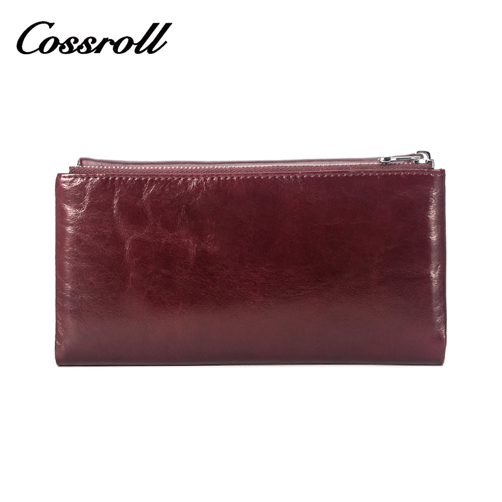 Waxed Women's genuine Leather Long Wallet