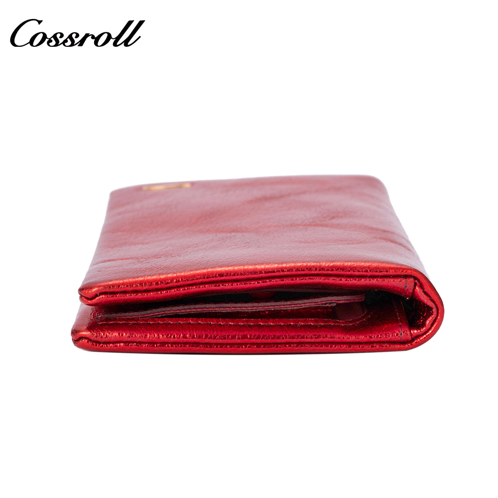 Genuine leather wallet for women, European and American style, oiled wax leather with zipper, double-layer stylish bill purse