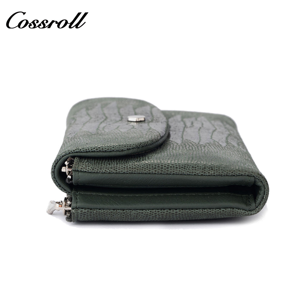 Genuine leather wallet for women, soft cowhide, long multi-functional tri-fold clutch