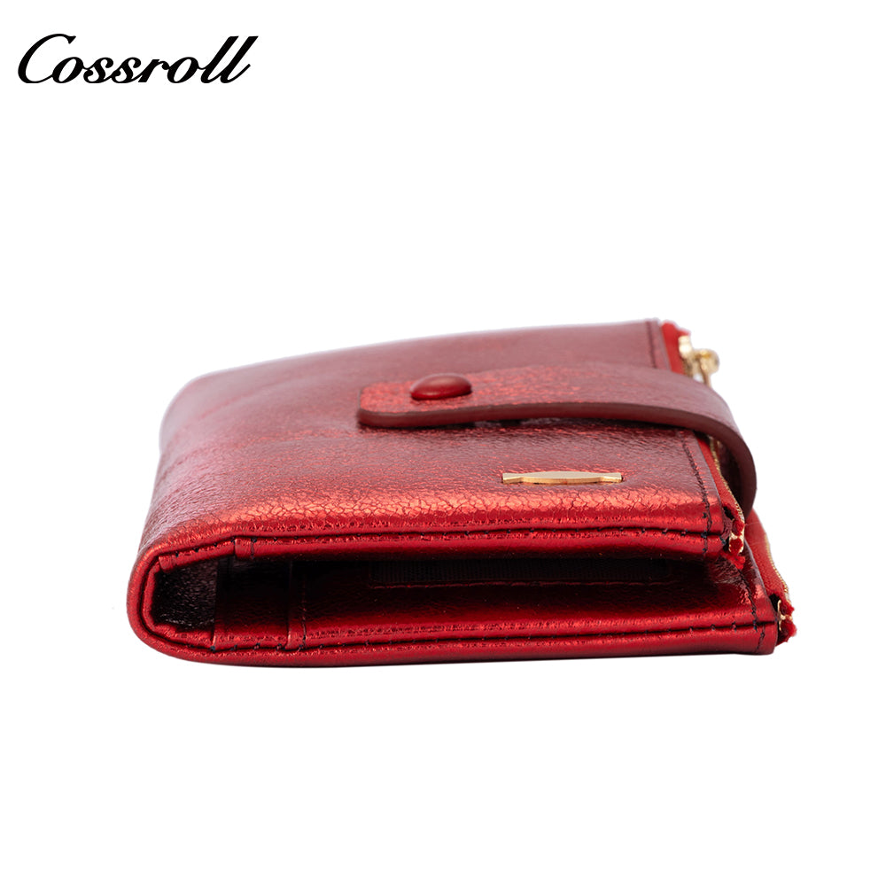 Women's Genuine Leather Wallet, European and American Style, Oiled Wax Leather, Zipper and Buckle, Fashionable Bill Purse
