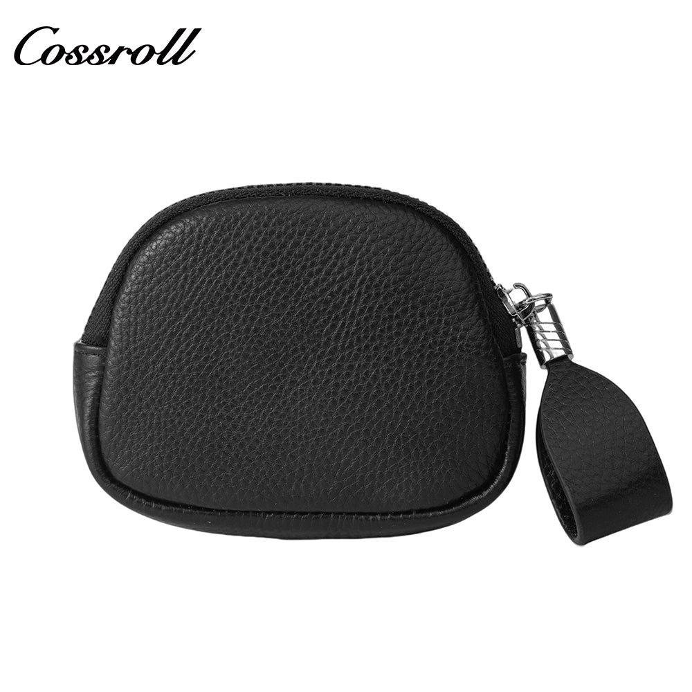 Genuine Leather Wallet for Women, Mini Zip Key Holder, Pebbled Grain Shell-Shaped Bag