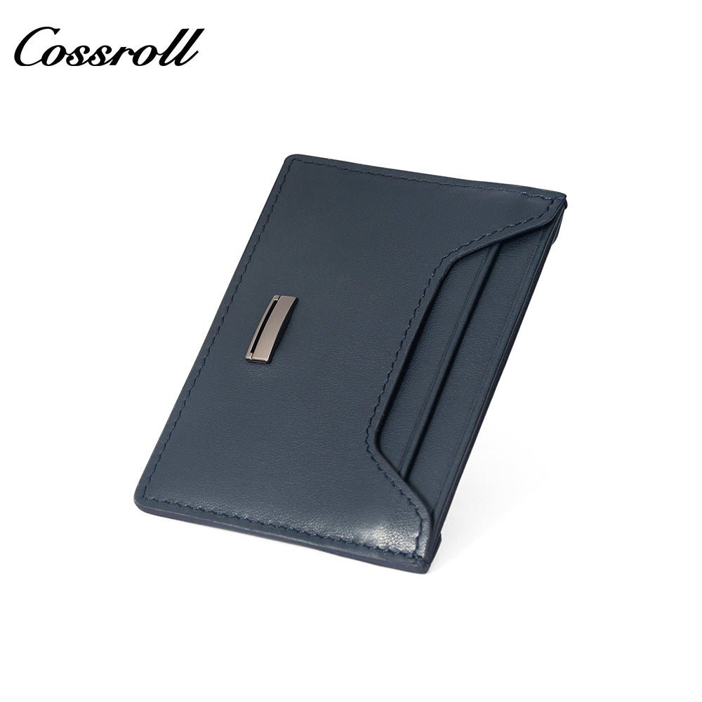 Solid Navy Genuine Leather Card Holder, Slim Multi-Slot Cowhide Card Case, Portable Mini ID Card Organizer