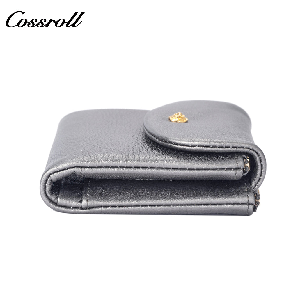 Cossroll women's cross-border genuine leather wallet, with gold floral decoration, retro glossy large capacity