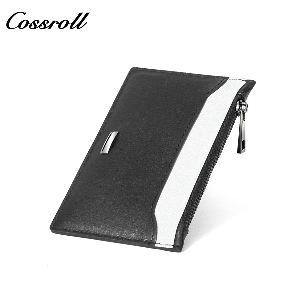 Genuine Leather Ultra Slim Zipper Card Holder, All-in-One Coin & Credit Card 2-in-1 Mini Portable Wallet for Men & Women