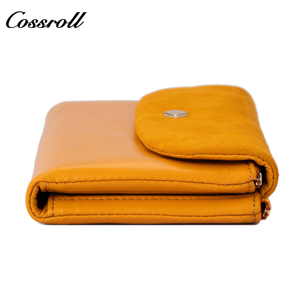 Women's long wallet with multiple card slots, coin purse, suede zipper, US dollar compartment