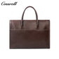Men's Full Grain Leather Briefcase, Large Capacity Flap Laptop Handbag, Genuine Leather Business Commute Office Bag