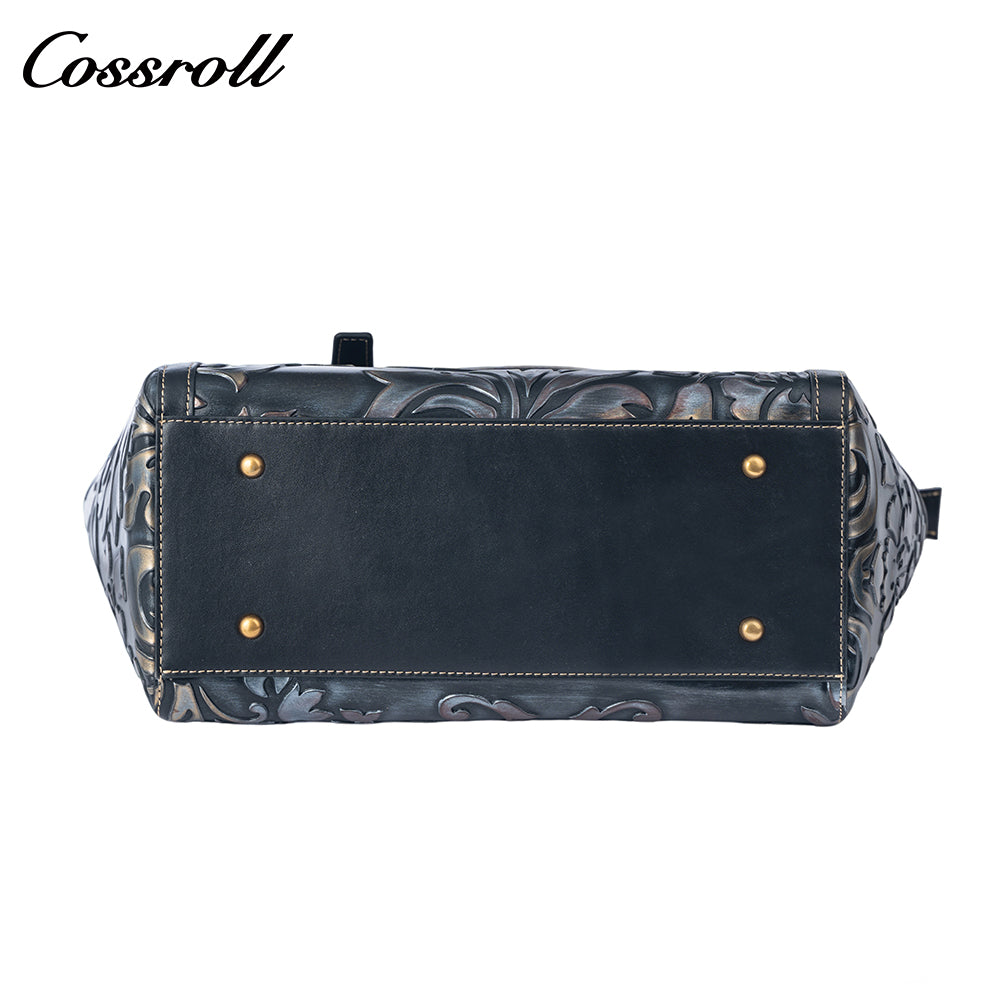 Vintage Embossed Leather Shell Bag for Women, Hand-Carved Handbag & Crossbody Purse
