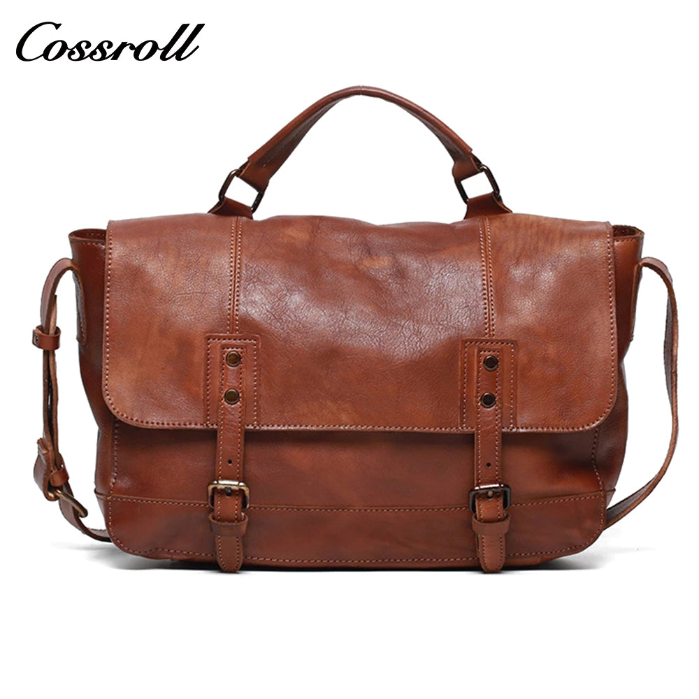 Original Crazy horse Leather hand painted handbag First layer cowhide messenger bag Casual European style diagonal back leather men's bag personality single row bag crossbody bag