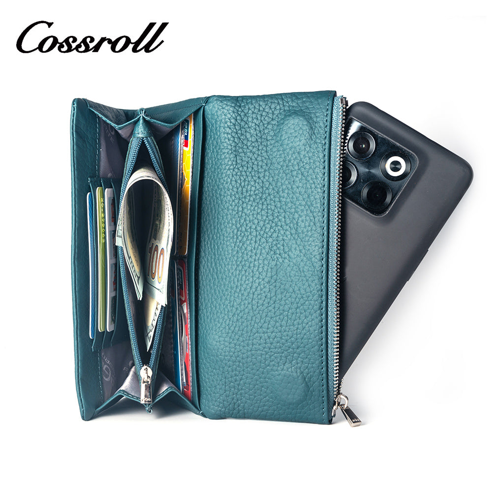 Classic Zipper Multicolor Europe Best Selling Long Ladies Genuine Leather Lychee Wallet