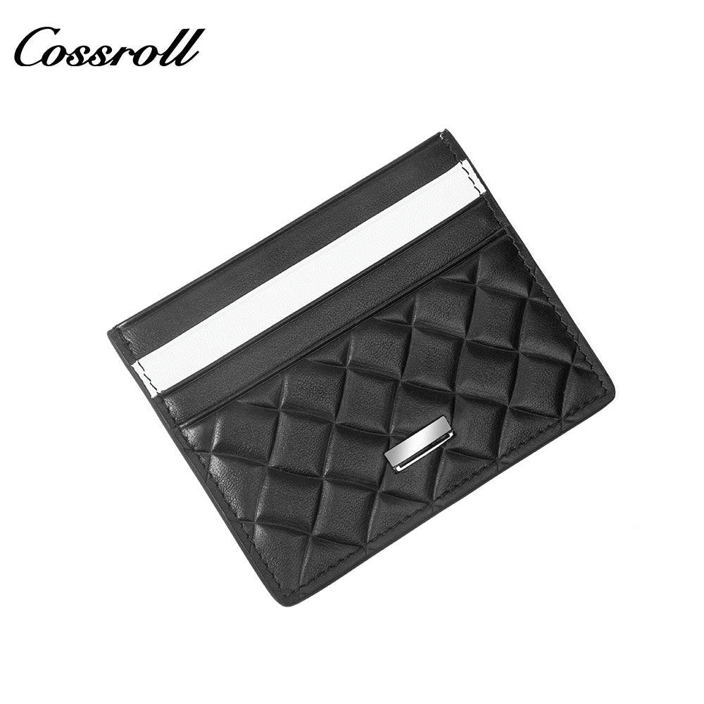 Slim Genuine Leather Card Holder with Diamond Quilted Embossing, Multi-Slot ID & Business Card Case