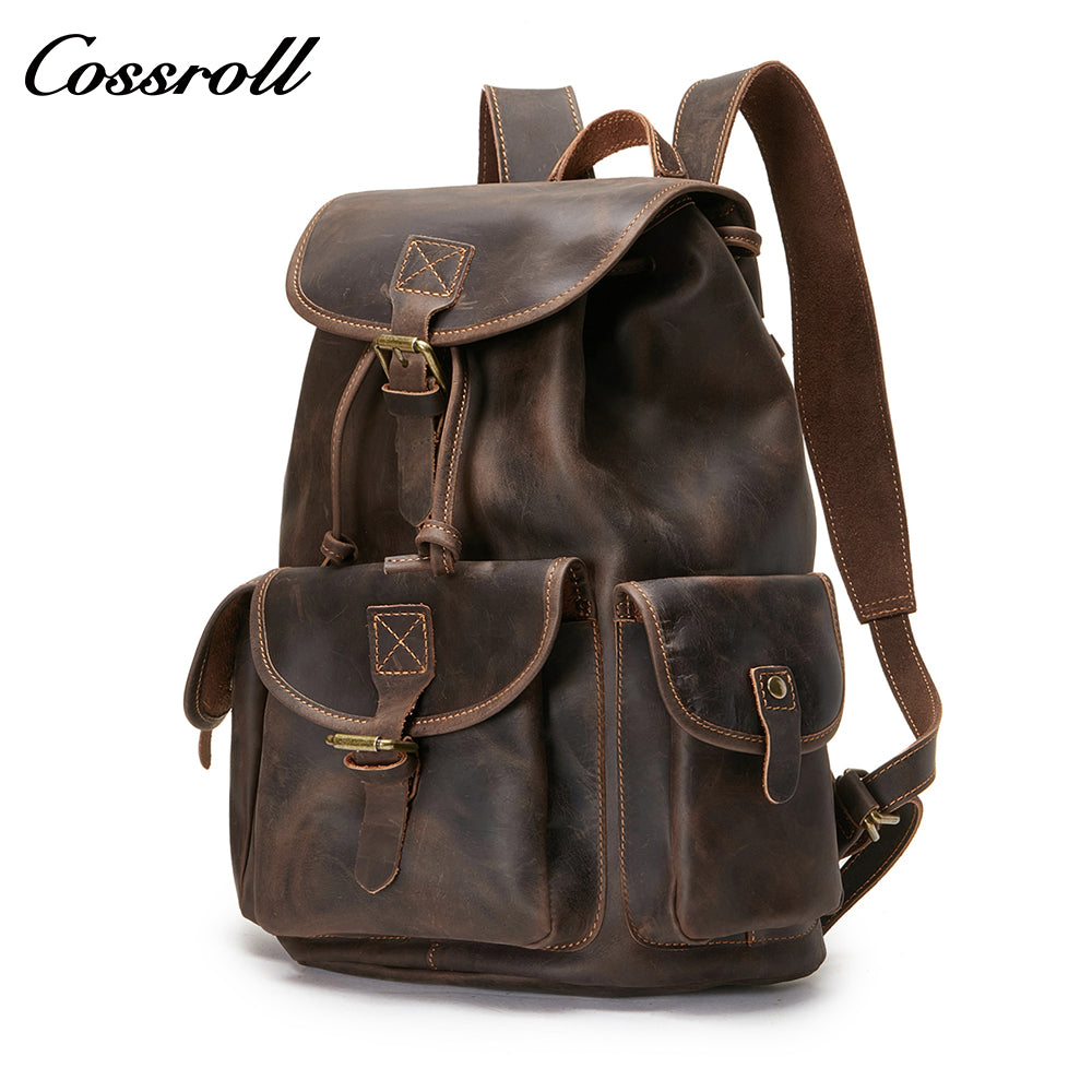 Large capacity backpack Outdoor travel leisure backpack Retro Top cowhide backpack Handmade top layer cowhide backpack Men's Crazy Horse Leather computer bag