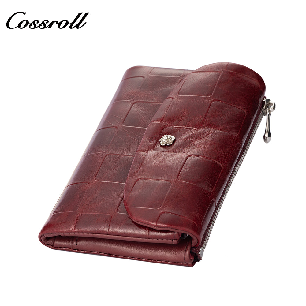 Genuine Leather Women's Wallet, Short Waxed Leather, Multiple Card Slots, ID and Coin Purse