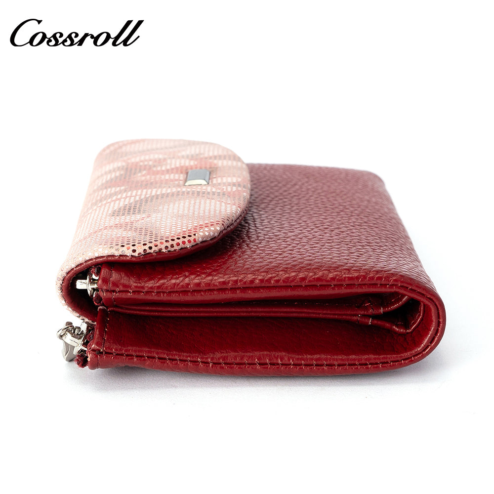 Custom label cowhide women's purse Short leather coin purse color matching design multi-card wallet
