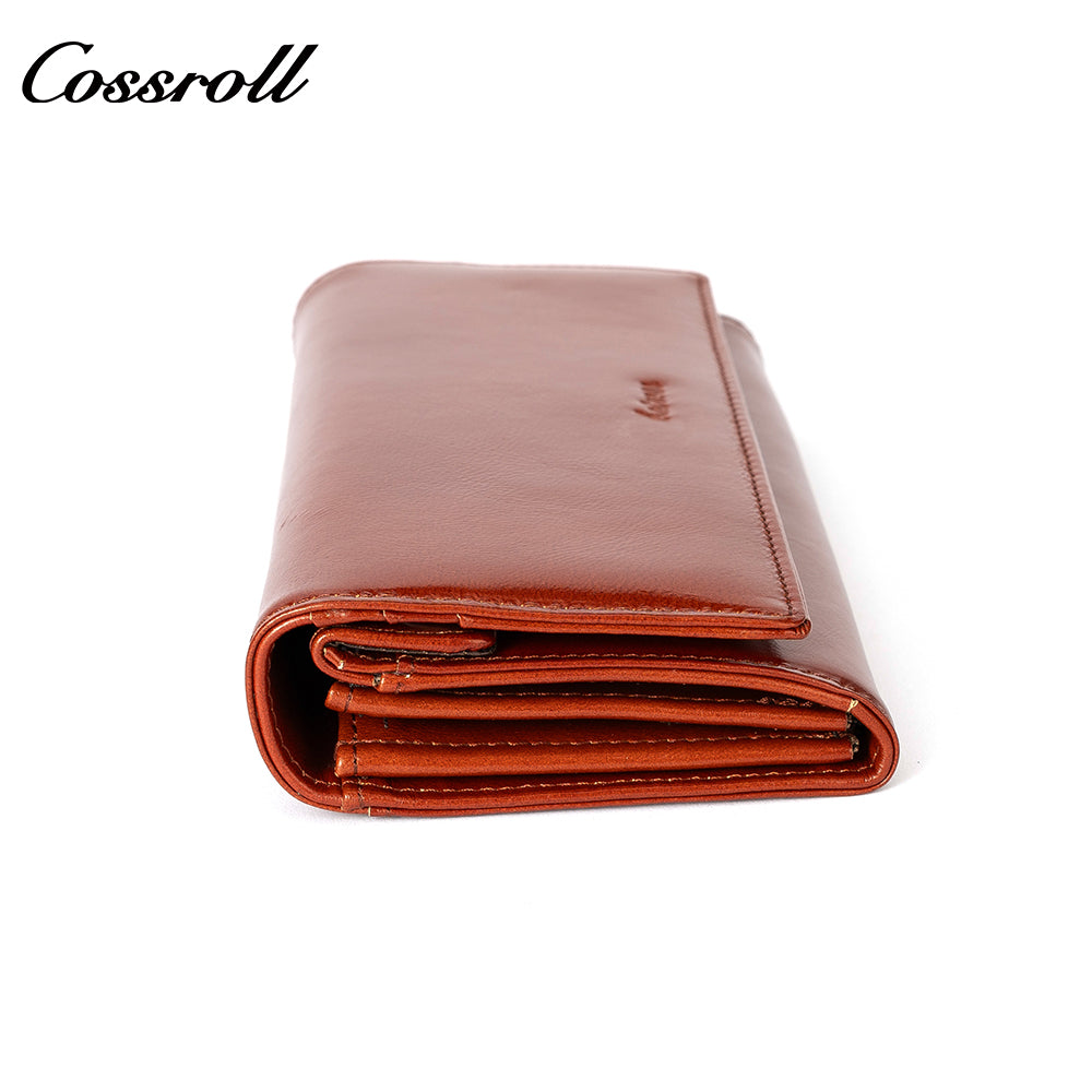 New leather women's long purse zipper wallet Large capacity waxed cowhide coin purse card bag factory custom