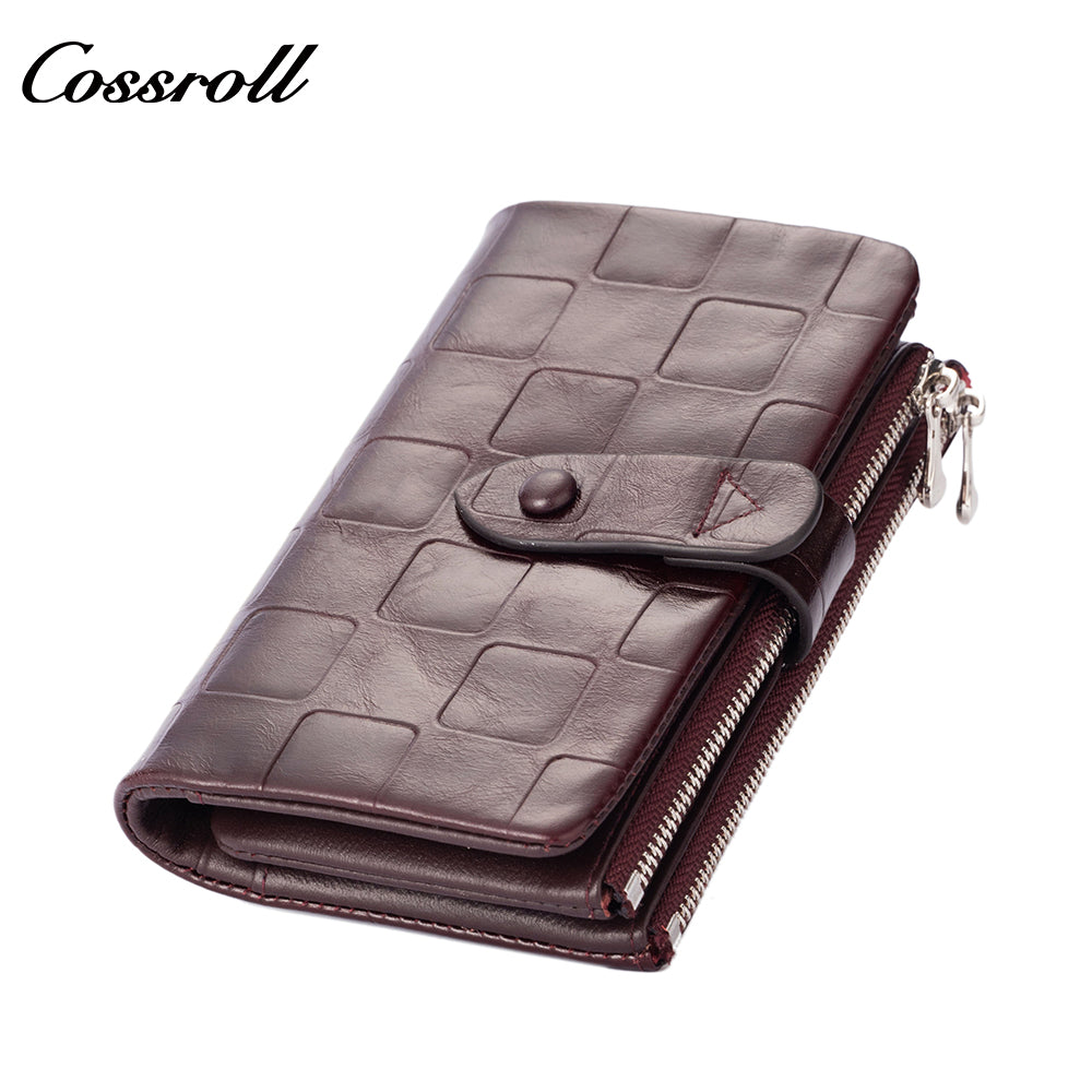 Genuine leather women's wallet with clasp, anti-demagnetization card holder, stylish European and American crocodile pattern