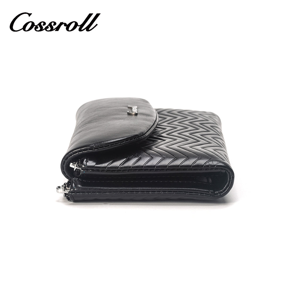 Black printed women's genuine leather wallet