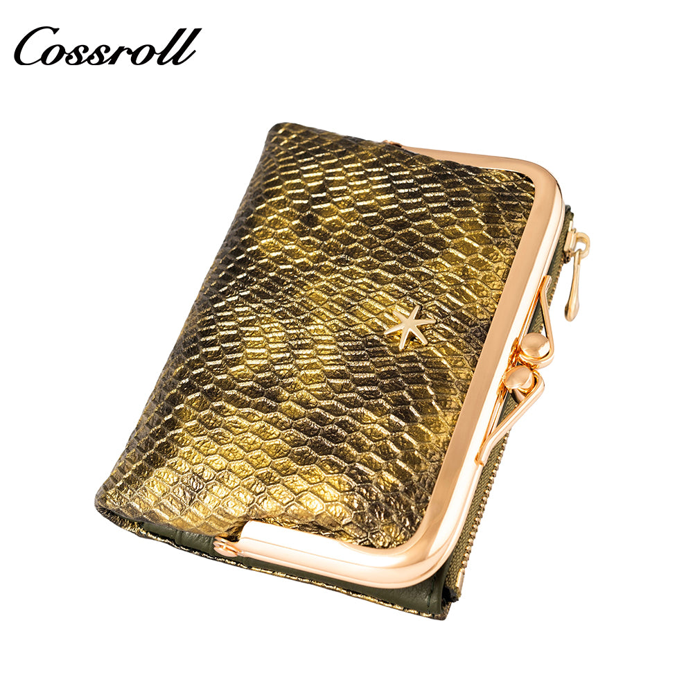 2024 new short serpentine leather wallet multi-function folding wallet card bag women