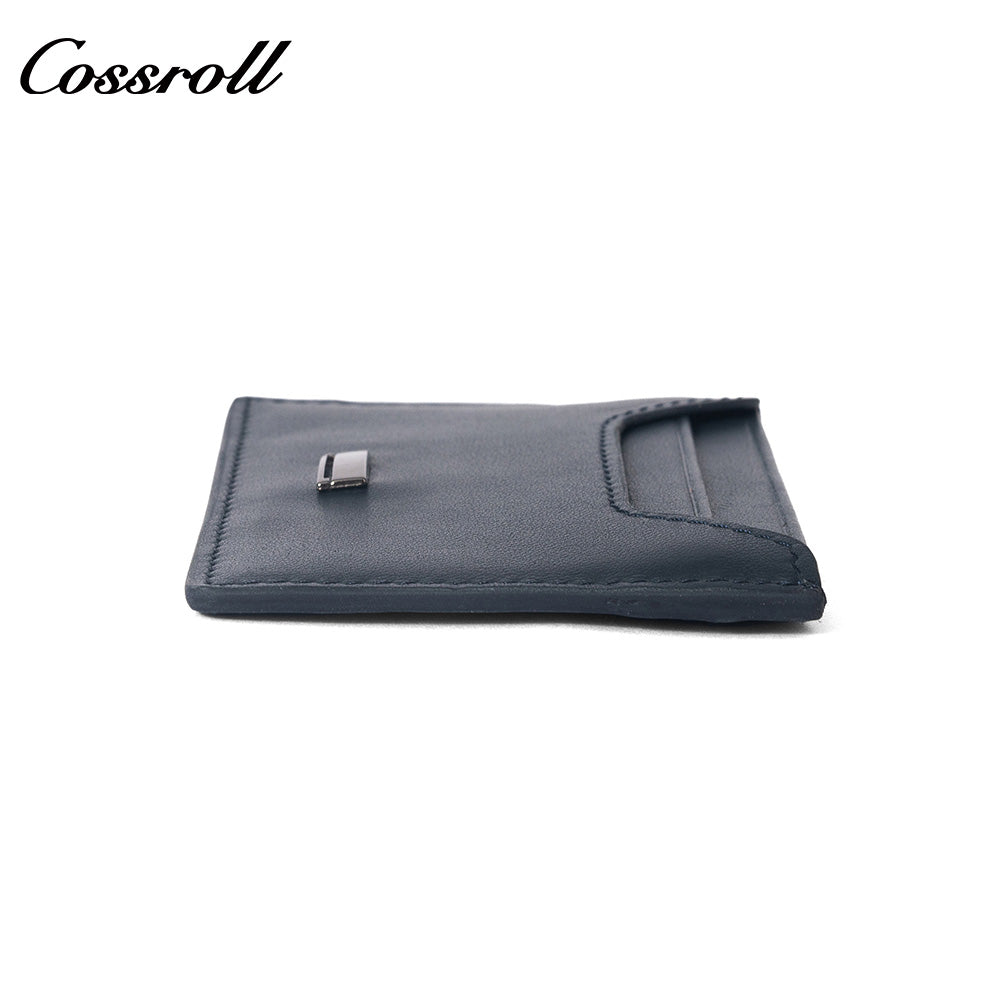 Solid Navy Genuine Leather Card Holder, Slim Multi-Slot Cowhide Card Case, Portable Mini ID Card Organizer