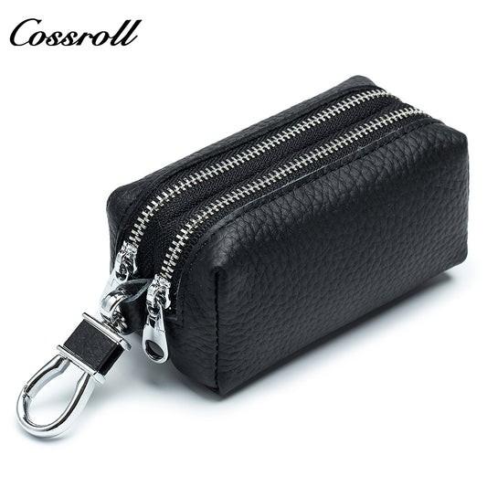 Large capacity key bag Men's and women's leather double zipper home key bag storage multi-function