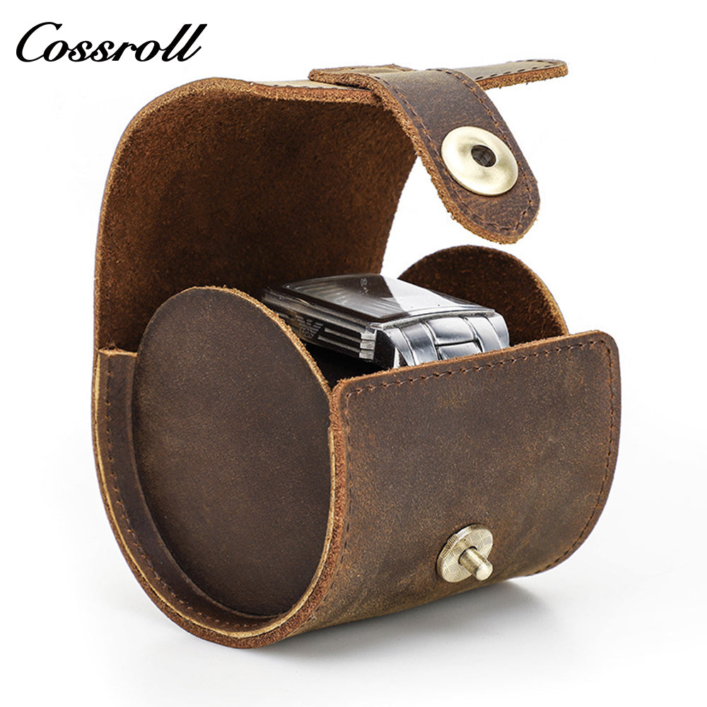 Crazy Horse Leather Travel portable watch case single pack handmade leather watch storage case