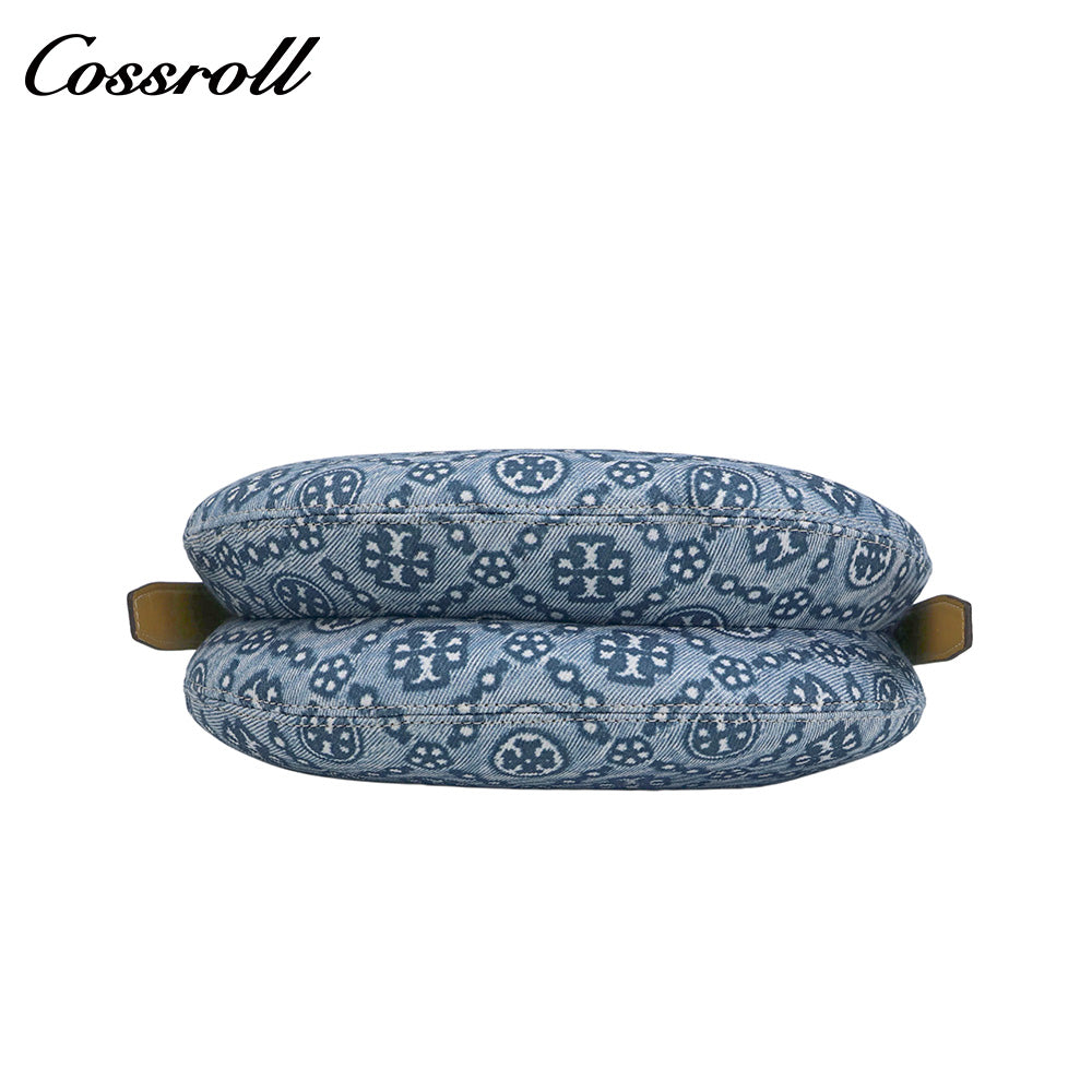 Women's Vintage All-Over Jacquard Crescent Underarm Bag, Denim Print Shoulder Bag with Adjustable Strap, Monogram Casual Mini Handbag for Daily Commute