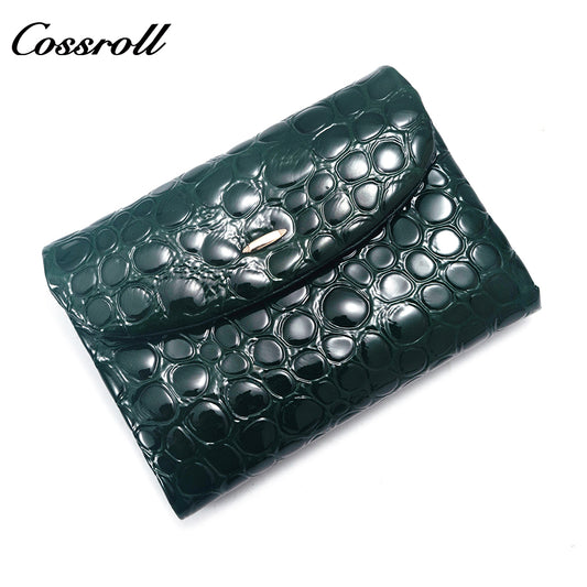 2023 new women's cowhide purse change fashion patent leather card bag large capacity money clip factory custom