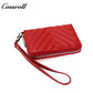 Women's Litchi Grain Cowhide Coin & Card Wallet, Chevron Quilted Wrist Clutch, Multi-functional Card & Coin Storage Pouch